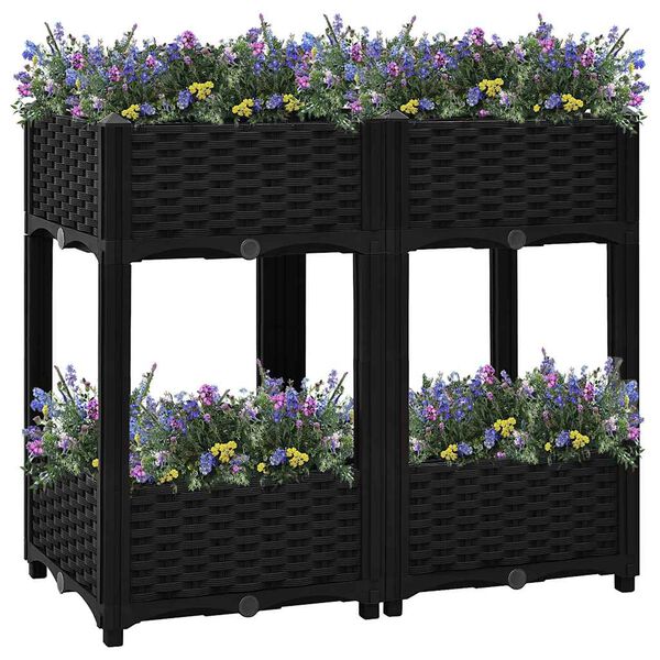 vidaXL Raised Bed Black Polypropylene Medium Raised Bed Rectangular