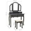 vidaXL Dressing Table Set with Stool Grey 39.4x15.7x57.5" Paulownia Wood