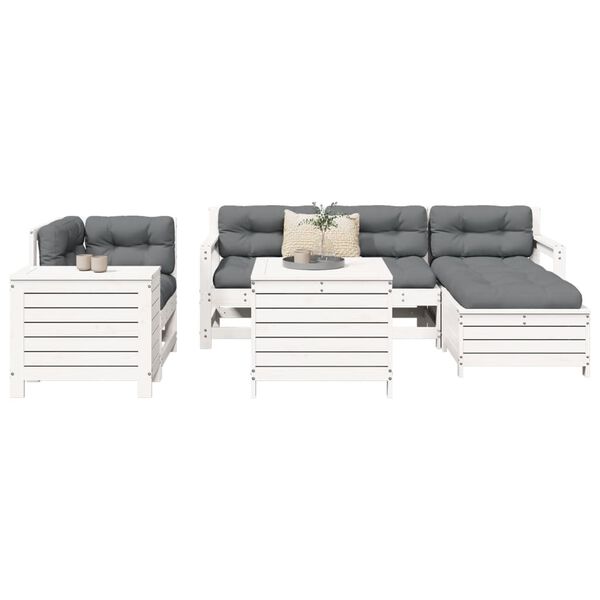 vidaXL Garden Sofa Set White Solid Pine Wood 7 Piece Set Modular