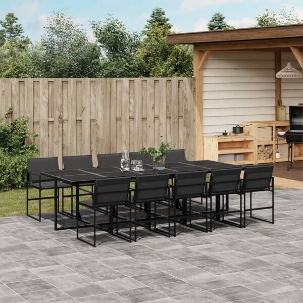 vidaXL Garden Dining Set Black Textilene fabric 11 Piece Set Foldable
