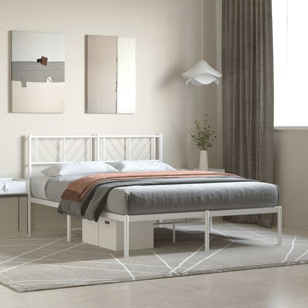 vidaXL Metal Bed Frame White Powder-Coated Steel Small Double