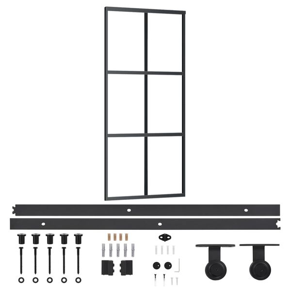 vidaXL Sliding Door with Hardware Set ESG Glass&Aluminium 35.4x80.7"(151012+145263)
