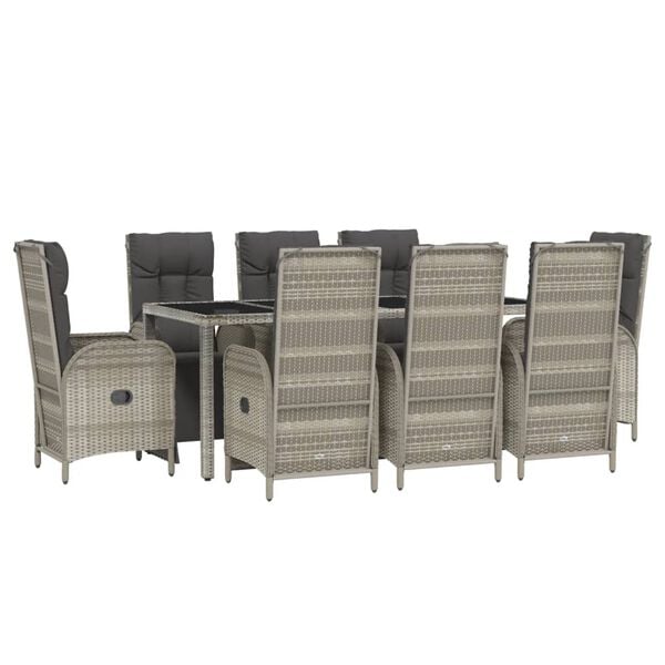 vidaXL Garden Dining Set Gray PE Rattan, Powder-Coated Steel, Tempered Glass