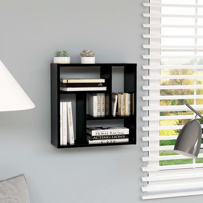 vidaXL Wall Shelf High Gloss Black 17.8"x6.3"x17.8" Engineered Wood