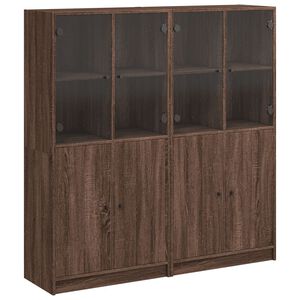 vidaXL Bookcase Brown Oak Engineered Wood Medium Doors Bookcase