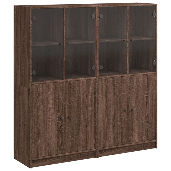 vidaXL Bookcase Brown Oak Engineered Wood Medium Doors Bookcase