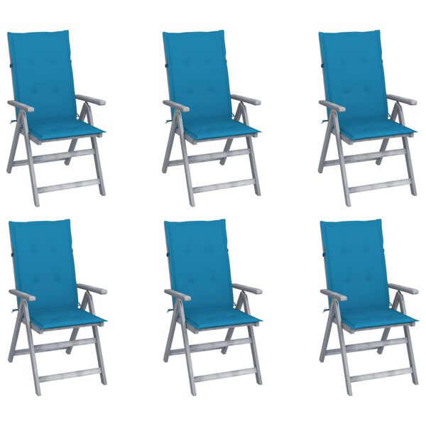 vidaXL Garden Chair Set of 6 Grey, Blue Solid Acacia wood, 100% polyester