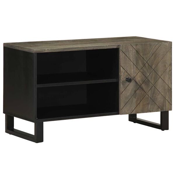 vidaXL TV Cabinet Black Solid Mango Wood Medium TV Cabinet Rectangular