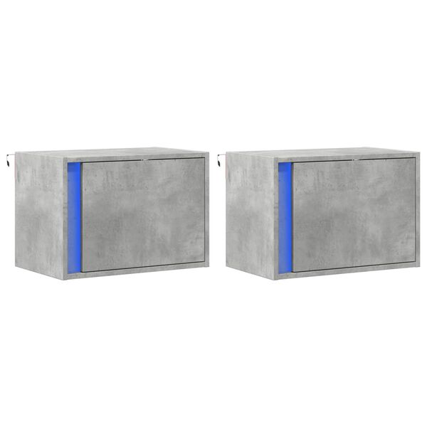 vidaXL Wall-mounted Bedside Cabinet Set of 2 Concrete grey Engineered wood