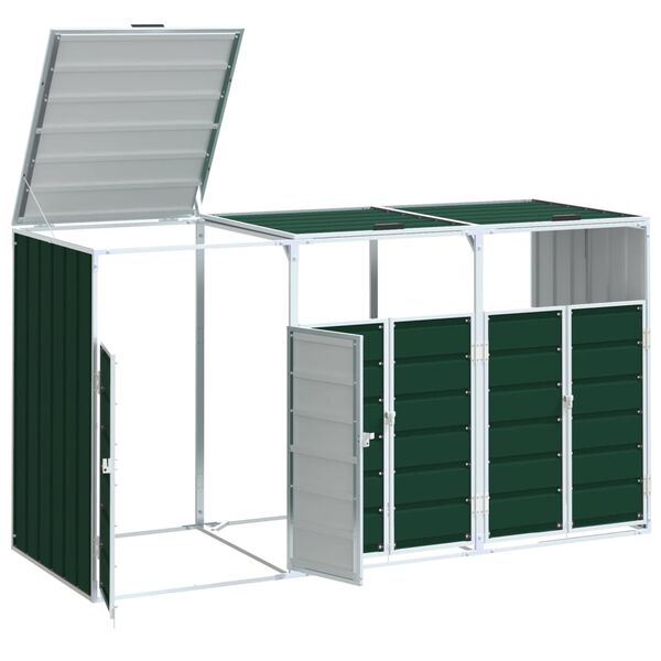 vidaXL Wheelie Bin Storage for Triple Bins Green 85"x31.9"x45.3" Steel