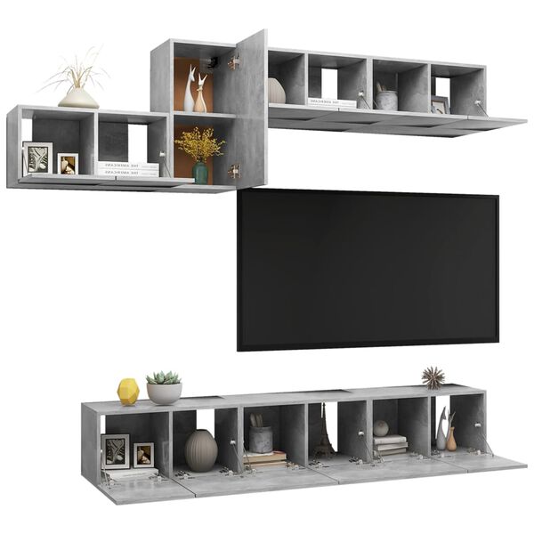 vidaXL TV Cabinet Set Set of 7 Concrete Grey Engineered Wood Large