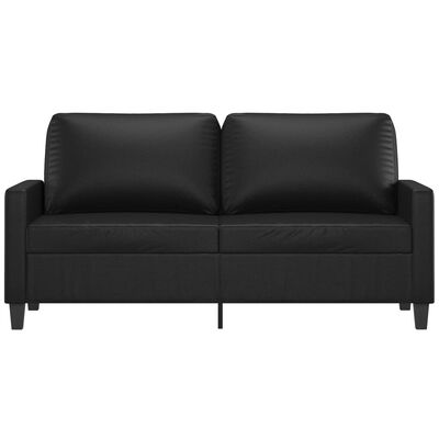 Front view of a black two-seat sofa showing cushions and compact arms.