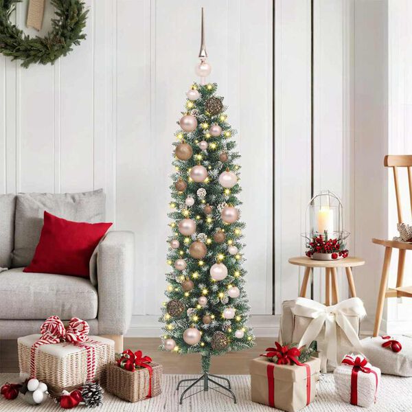 vidaXL Artificial Slim Christmas Tree Green and White 47.24 in