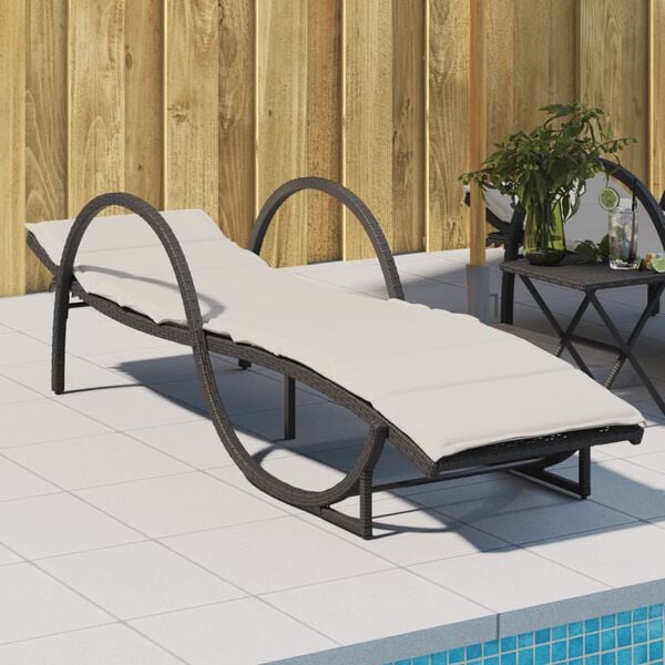 vidaXL Sun Lounger Black, Cream White PE rattan, powder-coated steel