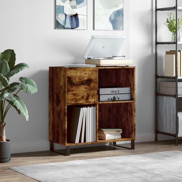 vidaXL Record Cabinet Smoked Oak Engineered Wood, Iron 33.3x15.0x35.0 in