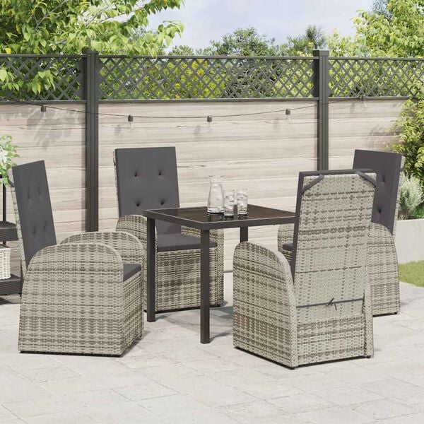 vidaXL Garden Dining Set with Cushion 5 pcs Grey Poly Rattan
