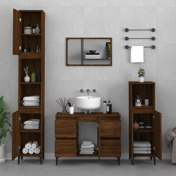 vidaXL Sink Cabinet Brown Oak Engineered wood, metal 31.5x13x23.6