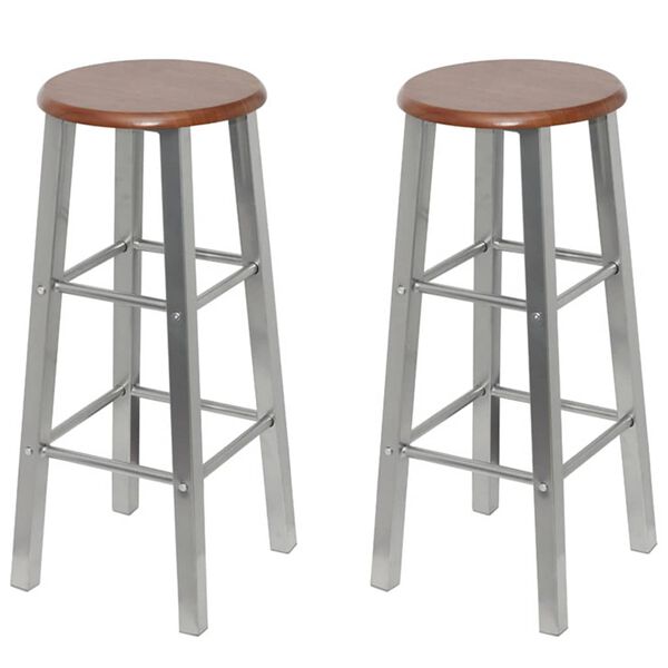 vidaXL Bar Stool Set of 4 Silver and Brown Steel and MDF Standard