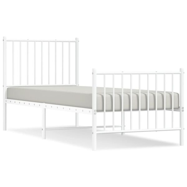 vidaXL Bed Frame White Powder-Coated Steel Twin Metal Bed Frame
