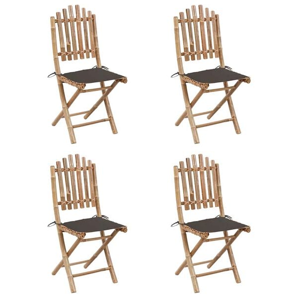 vidaXL Patio Dining Set Set of 4 Natural Bamboo Bamboo, Polyester Medium