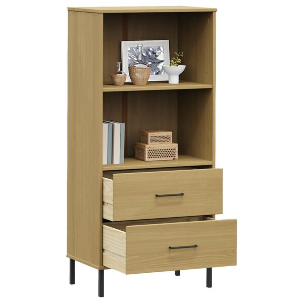 vidaXL Bookcase Brown Solid pine wood, metal Medium Bookcase