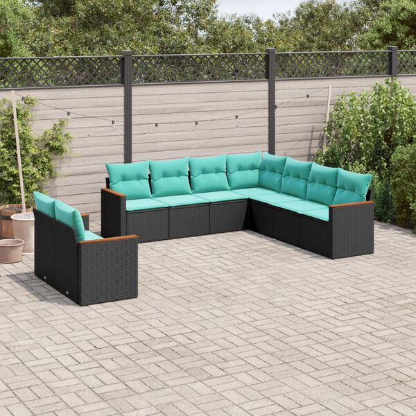 vidaXL Patio Sofa Set Black, Blue