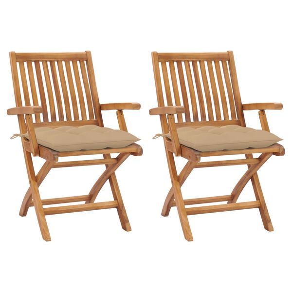 vidaXL Patio Chair Set of 2 Teak Solid Teak Wood Standard Foldable