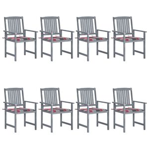 vidaXL Patio Chairs with Cushions 8 pcs Solid Acacia Wood Grey