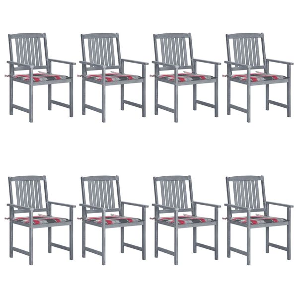 vidaXL Patio Chairs with Cushions 8 pcs Solid Acacia Wood Grey