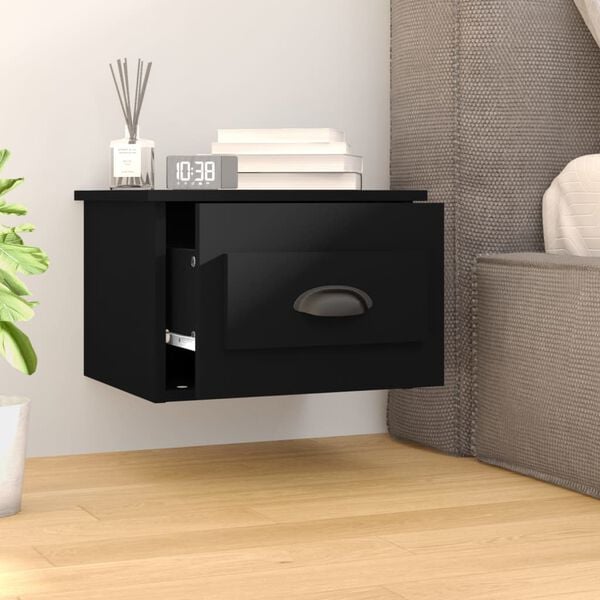 vidaXL Wall-mounted Bedside Cabinet Black Engineered wood Compact