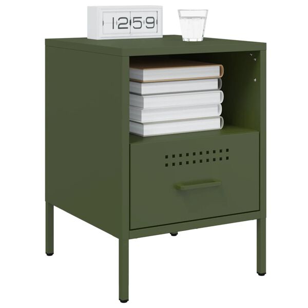 vidaXL Bedside Cabinet Set of 2 Olive Green Cold-rolled Steel Standard