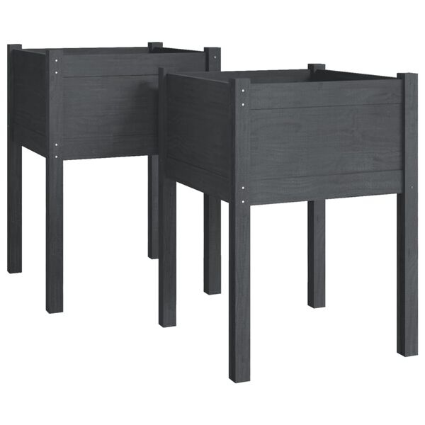 vidaXL Planter Set of 2 Gray Solid pinewood Medium Durable Planter