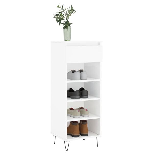 vidaXL Shoe Cabinet High gloss white Engineered wood, metal Medium