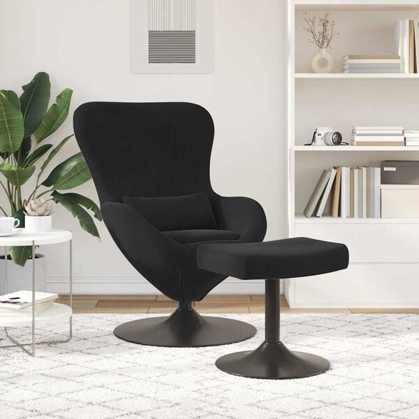 vidaXL Egg Chair with Footstool Black 24.80 x 28.74 x 35.43 in Velvet