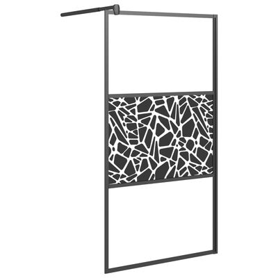 vidaXL Walk-in Shower Wall 39.4"x76.8" ESG Glass with Stone Design Black