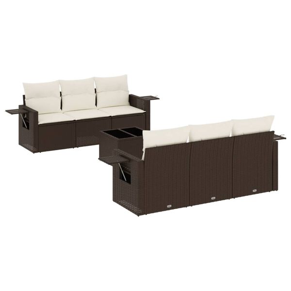 vidaXL Garden Sofa Set Brown PE rattan, powder-coated steel, tempered glass