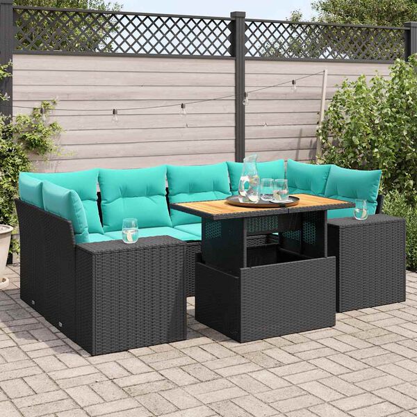 vidaXL 7 Piece Patio Sofa Set with Cushions Black Poly Rattan