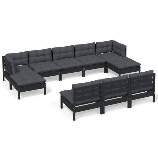vidaXL Garden Lounge Set Black Solid pine wood Medium Modular