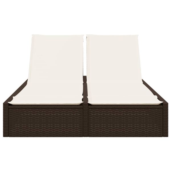 vidaXL Double Sun Lounger with Cushions Brown Poly Rattan