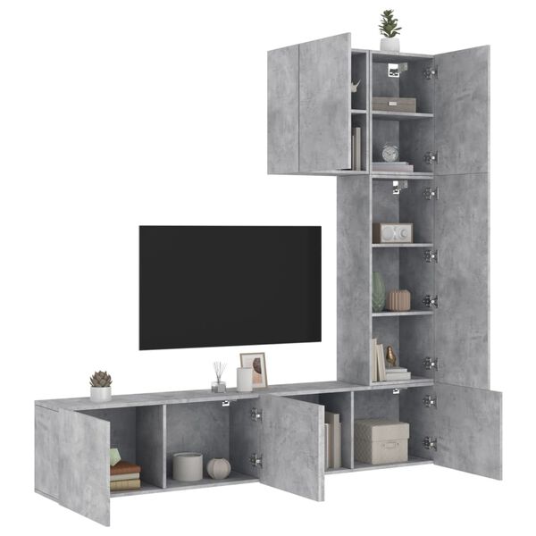 vidaXL TV Wall Unit Concrete grey Engineered wood 5 Piece Set