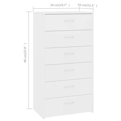 vidaXL Sideboard with 6 Drawers White 19.7"x13.4"x37.8" Engineered Wood
