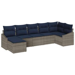 vidaXL Sofa Set with Cushion 7 pcs Grey Synthetic: Poly Rattan