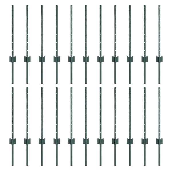 vidaXL Fence Posts Height Adjustable Manual 22 pcs Green 39.4" Steel