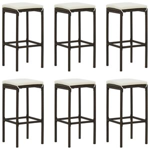 vidaXL Bar Stool Set of 6 Brown PE rattan Standard Footrest