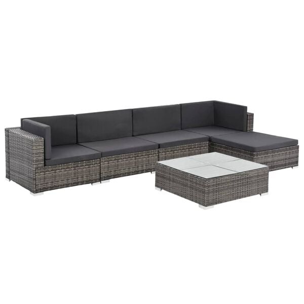 vidaXL Rattan Sofa Set Grey rattan PE (polyethylene) rattan Large