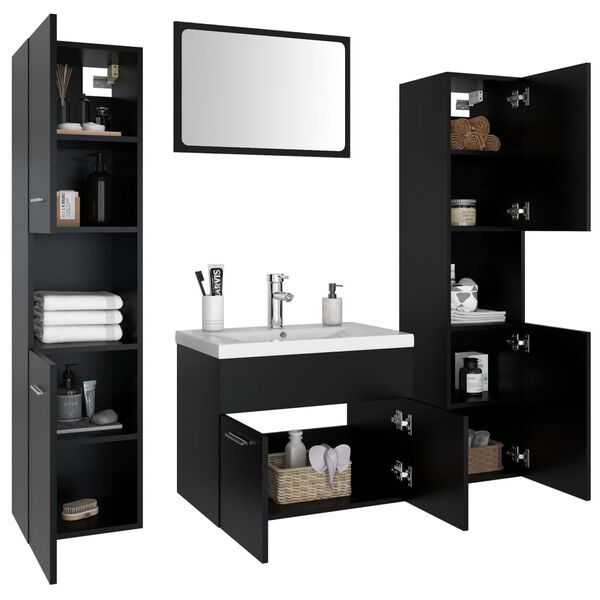 vidaXL Bathroom Furniture Set Black Engineered wood, Ceramic