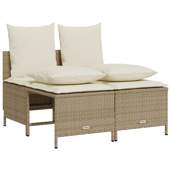 vidaXL Garden Sofa Set Beige PE rattan Large Adjustable Footrests