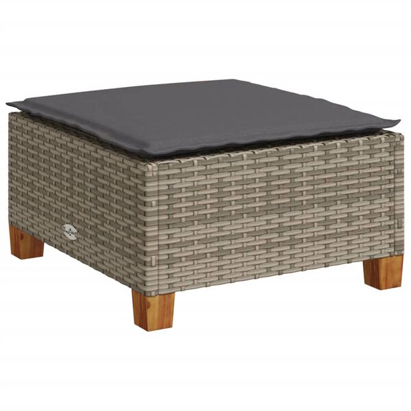 vidaXL Garden Stool Grey PE rattan, powder-coated steel, solid acacia wood