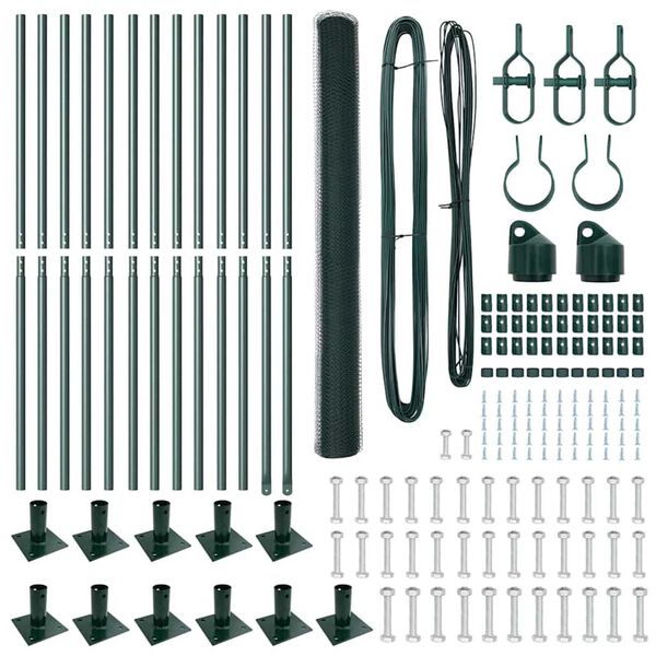 vidaXL Fence with Posts Green 59.1" x 984.3" PVC-coated steel