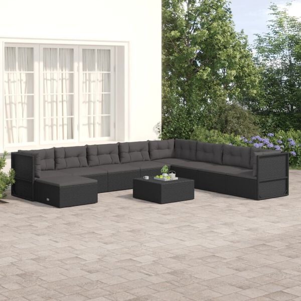 vidaXL Garden Lounge Set Black PE rattan, powder-coated steel Modular